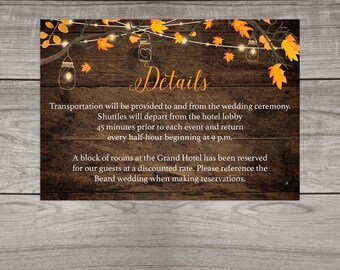 Rustic Fall Wedding Details Insert Cards Printed and Shipped to You - Country Rustic Wedding - Affordable Inserts - Wedding-107