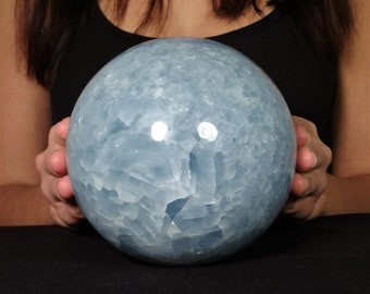 5.3" Blue Calcite Sphere (7.2 lb) Polished Stone Healing Crystal Ball Metaphysical Powerful Reiki