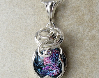 Dichroic Glass Necklace - Dichroic Glass Pendant - Dichroic Glass Jewelry - Wire Wrapped - Glass Jewellery - Sterling Silver