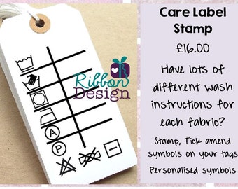 Large (10cm x 6cm) Personalised, 'Care Label' Custom Made Polymer Stamp, Mounted on Clear Acrylic Block, Small Business, Logo Stamp