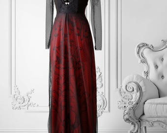 Gothic medieval red black dress made to order
