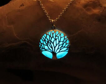 Tree silver necklace glow in the dark