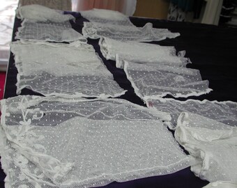 No. 100 LARGE LOT OF Antique Cotton Point d'esprit Tambour Lace Pieces