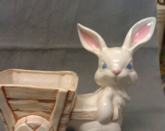 Beige Rabbit with Pink Ears and nose and Blue Eyes Rabbit with Buggy Rabbit Planter