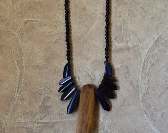 Driftwood and semi precious stone necklace
