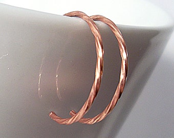 Tiny Modern Twisted Copper Hoop Earrings