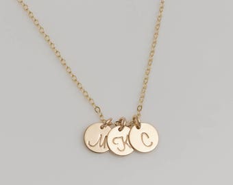 1,2,3,4,5,6 Initial Disc Charm (7mm) Necklace, Sterling Silver, Gold Filled, and Rose Gold disk Personalized Necklace