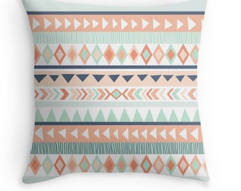 Tribal Pillow Cover - Mint Pillow - Coral - Nursery Decor - Baby Gift - Baby Shower