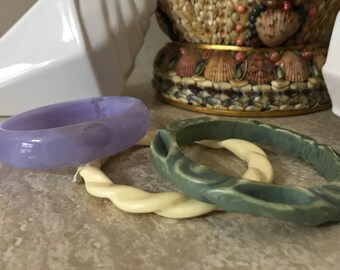 Vintage Lucite Bangles - Avon Ivory Bangle - Purple Bangle