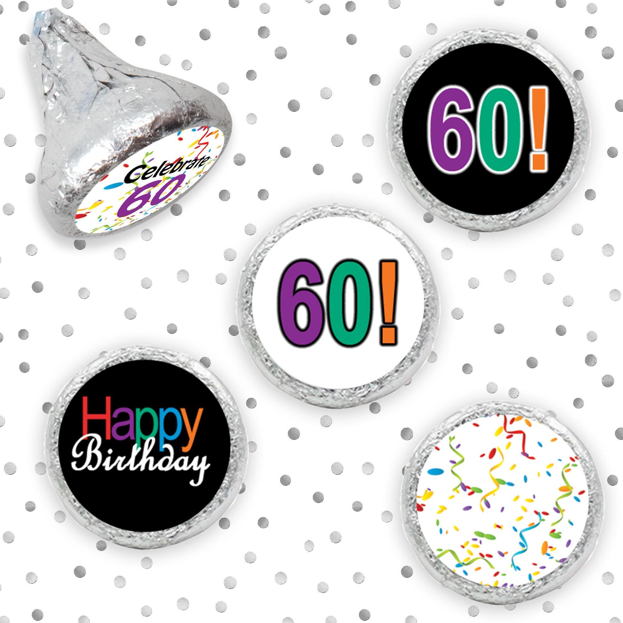 Happy 60th Birthday Stickers Round Stickers Hershey Kiss