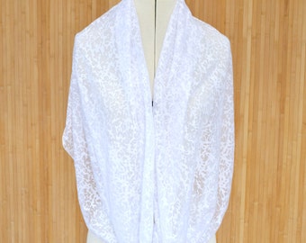 White Infinity Scarf, Burnout Jersey Scarf, White Shawl, Summer Scarf, Circle Loop Scarf, Eternity Scarf