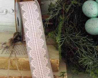 Blush Lace Design Ribbon, Unwired Ribbons, Shabby and Chic Ribbons, Farmhouse Ribbons, Wreath Supplies, Spring Ribbons, Pink Ribbons, Lace