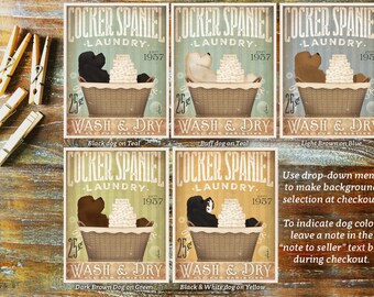 Cocker Spaniel dog laundry basket company laundry room artwork signed artists print by stephen fowler geministudio