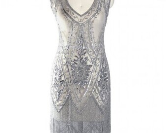 Silver Beaded Vintage Flapper 1920's Wedding Dress,The Great Gatsby, Downton Abbey, Vintage Bride, Boudoir, Charleston, ~