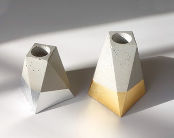 Metallic Gilded Small Concrete Candlestick Holder