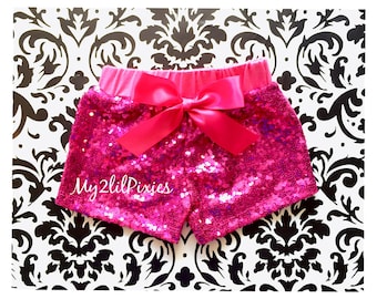 Hot Pink sequin shorts , girl sequins shorts. Baby Girls hot pink Sparkle Sequin SHORTS- girls birthday- girls sequin shorts-toddle