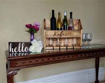 Custom Wine Rack / Personalized Wine Rack / Wine Glass Holder / Wood Wine Box / Custom Rustic Wine Rack / Wall Mounted Wine Rack Gift Set