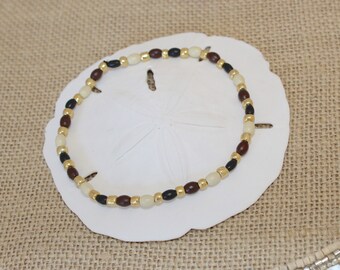 WOOD BEAD ANKLET gold seed beads wooden beads boho jewelry bohemian anklet beaded anklet gold anklet ankle bracelet