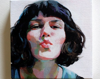 Jenny / Tiny canvas print -Portrait print painting -Print of Original acrylic painting-mounted print