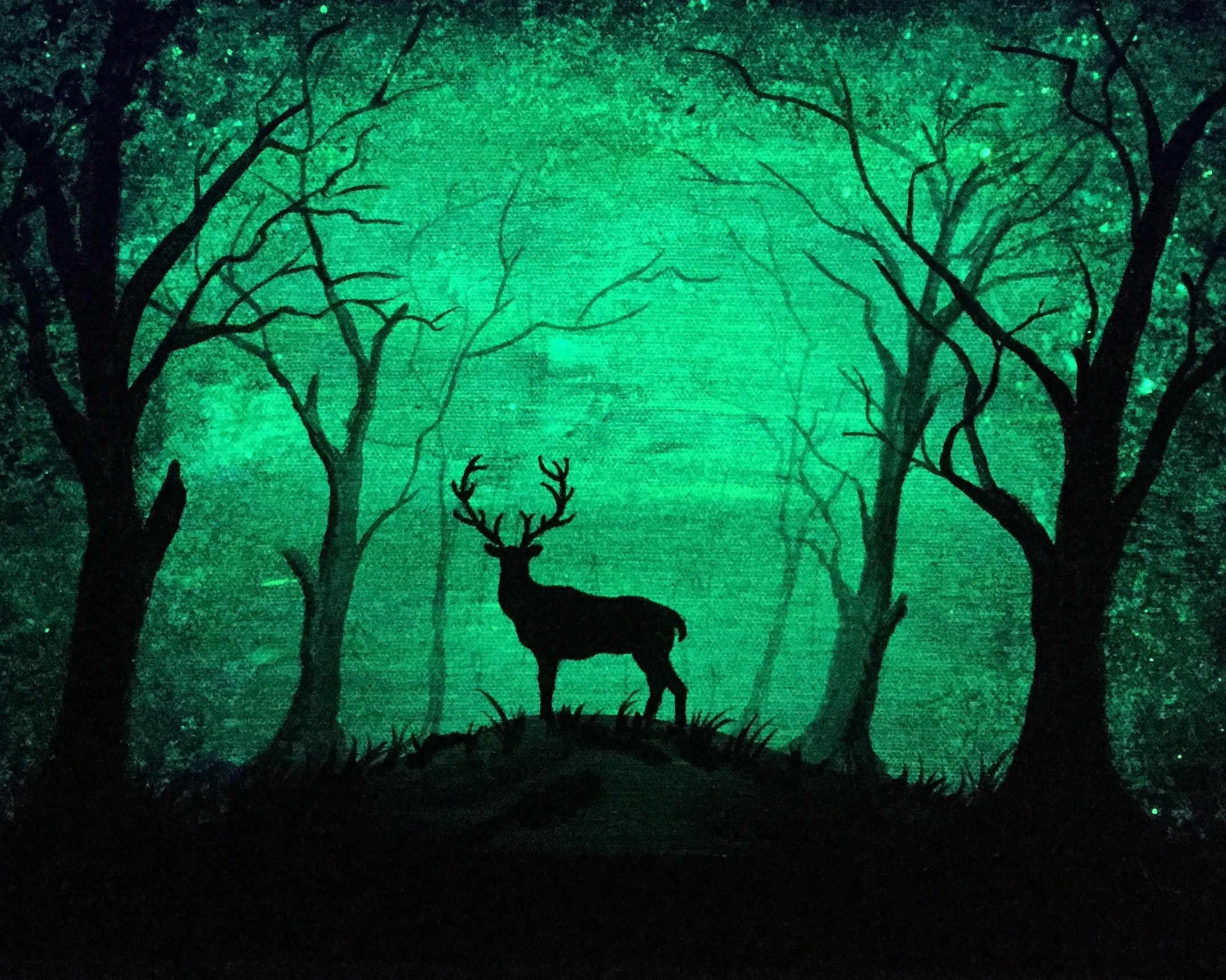 Glow in the dark Art Deer Forest Original painting 2 in 1 Deer
