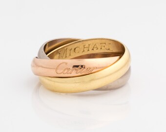 Vintage Trinity Cartier Ring Band with Rose, White, & Yellow Gold, VJ #655