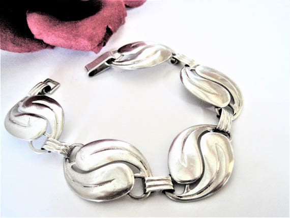 Beau Sterling Bracelet, Leaf Shapes, Link Bracelet, Collectible Sterling