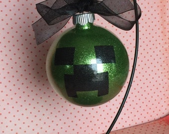 Personalized Minecraft Creeper Glitter Christmas Ornament ~ Custom Ornament With Name and Year