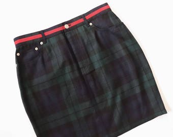 Tommy Hilfiger Plaid Skirt 90s Mini Skirt 1990s High Waist Soft Grunge Punk Skirt Pastel Goth Schoolgirl Preppy Wool Spell Out Y2K Medium