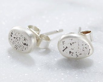 Flecked Sterling Silver Pebble Studs