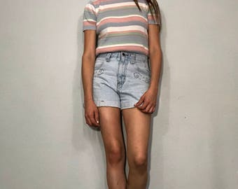 1990s pastel striped sweater top