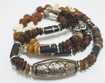 Men Necklace, Mixed Beads necklace, For hippie men, Gifts for hip, Tribal Necklace