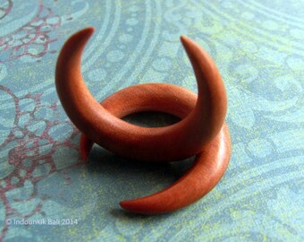 Horns of My Dilemma Carved Wood Crescent Pendant Bead 30mm Undrilled