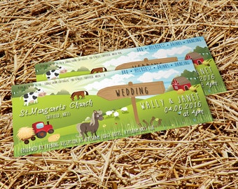 50 Farm Animal Country Farmfest Wedding Ticket Invitations!
