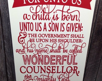 Christian Christmas Decor Sign Christmas Sign Christmas Decor Holiday Decor Isaiah 9 For Unto Us A Child Is Born Scripture Art Decoration