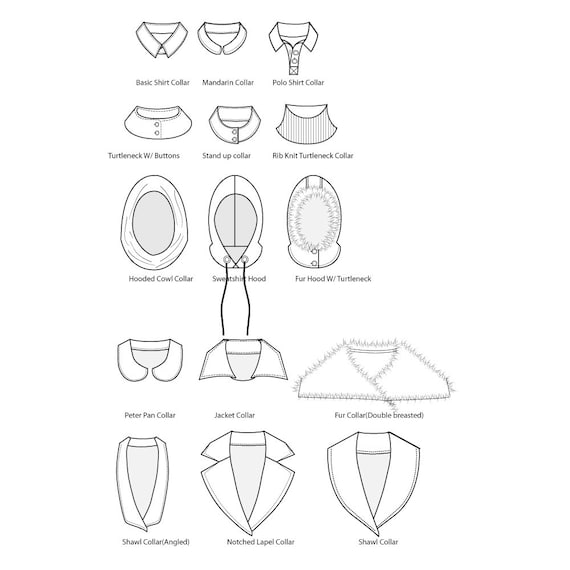 ADOBE ILLUSTRATOR Collars Fashion Flat Pack technical