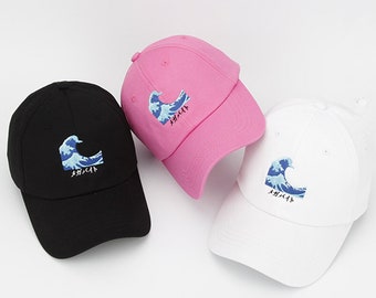 シ Vaporwave AESTHETIC Great Wave off Kanagawa Unisex Cap シ