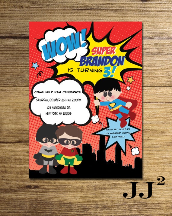 Invitación de cumpleaños de superhéroes Batman y Robin Invitación de cumpleaños de superhéroes Batman y Robin