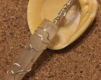Light Orange Tangerine Quartz Crystal point wire wrapped pendant necklace