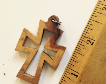 Vintage Wooden Olive Tree Cross Key Chain from Jerusalem