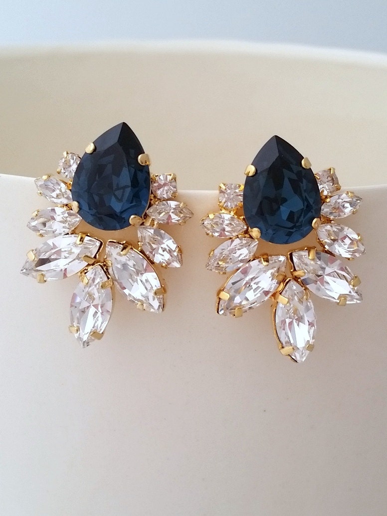 Bridal earringsNavy blue earringsNavy blue crystal Statement