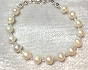 Freshwater Pearl & Crystal Clear Ab Bracelet #483