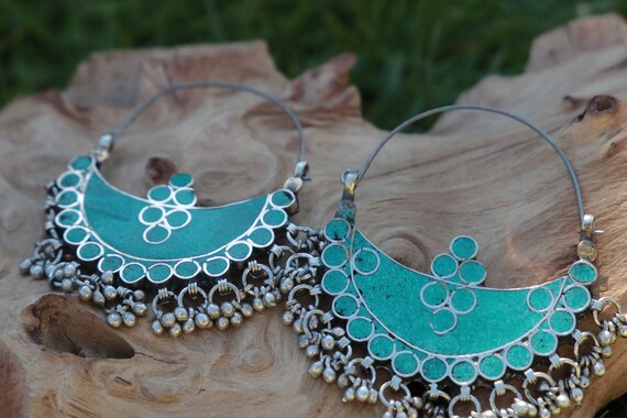 TURQUOISE AFGHANI EARRINGS - Vintage - Handmade - Bespoke - Kuchi - Mosaic - Gypsy - One of a Kind - Statement - Festival - Indian