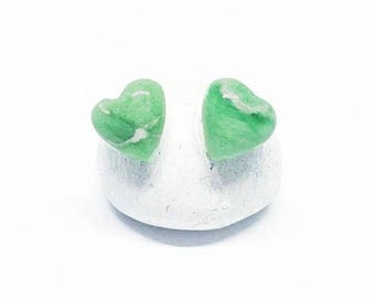 25% OFF Variscite Gemstones, 6mm Hearts, Sterling Silver Posts Studs Earrings, Spring Green Earrings, Heart Posts, Free Shipping, E18006