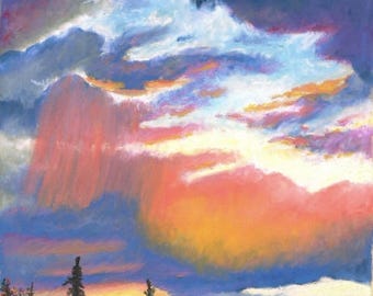 Original Oil Pastel Painting - Aerial Rain Dance - Virga - Weather Art
