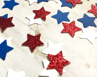 Set of 100 / Patriotic Star Confetti / Table Scatter / Fourth of July / Memorial Day / Red White Blue