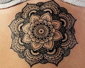 Stylish Large Black Ink Mandala Temporary Tattoo Kit - Lasts 2-3 days