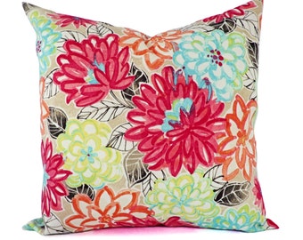 Watercolor Pillow Covers - Outdoor Pillow Cover - Pink Pillow Covers - Floral Pillow Cover - Teal Pillow Cover - Blue and Pink Pillow Sham