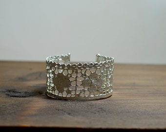 Silver openwork wide cuff, Silver Lace bracelet, Lace jewelry, Statement bracelet for small wrist, Silver bracelet
