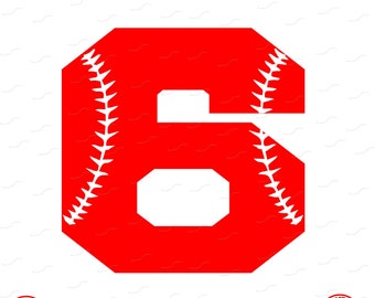 Digital Cut File, Monogram Baseball Numbers, Number 6, 6, Softball, Vinyl Cutting File, Baseball, SVG, DXF, EPS, Silhouette, Cricut