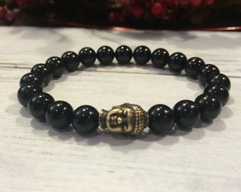 Mens Black Onyx Bracelet, Buddha Healing Bracelet, Wrist Mala, Yoga Bracelet, Confidence, Personal Power-Growth, Masculine Bracelet, For Him